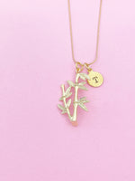 Gold Bamboo Charm Necklace Personalized Customized Monogram Made to Order Jewelry, N2188A