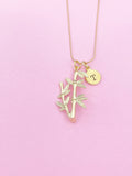 Gold Bamboo Charm Necklace Personalized Customized Monogram Made to Order Jewelry, N2188A