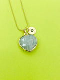 Gold Natural Amazonite Heart Charm Necklace Personalized Customized Gemstone Monogram Made to Order Jewelry, N5440
