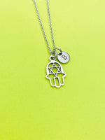 Silver Star of David Hand Charm Necklace Personalized Customized Monogram Made to Order Jewelry, N80D