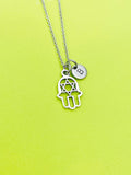 Silver Star of David Hand Charm Necklace Personalized Customized Monogram Made to Order Jewelry, N80D