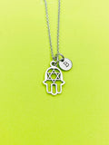 Silver Star of David Hand Charm Necklace Personalized Customized Monogram Made to Order Jewelry, N80D