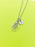 Silver Star of David Hand Charm Necklace Personalized Customized Monogram Made to Order Jewelry, N80D