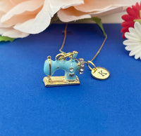 Gold Sewing Machine Charm Necklace Personalized Customized Monogram Made to Order Jewelry, N398C
