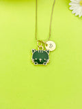 Gold Cute Black Cat Charm Necklace Personalized Customized Monogram Made to Order Jewelry, N3572A