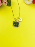 Gold Cute Black Cat Charm Necklace Personalized Customized Monogram Made to Order Jewelry, N3572A