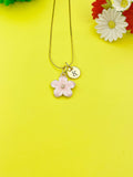 Gold Pink Magnolias Flower Charm Necklace Personalized Customized Monogram Made to Order Jewelry, N3572A