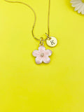 Gold Pink Magnolias Flower Charm Necklace Personalized Customized Monogram Made to Order Jewelry, N3572A