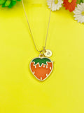 Gold Red Strawberry Charm Necklace Personalized Customized Monogram Made to Order Jewelry, N4718A