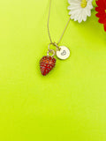 Gold Red Strawberry Charm Necklace Personalized Customized Monogram Made to Order Jewelry, N5442