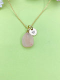 Gold Natural Rose Quartz Charm Necklace Personalized Customized Gemstone Monogram Made to Order Jewelry, N5444