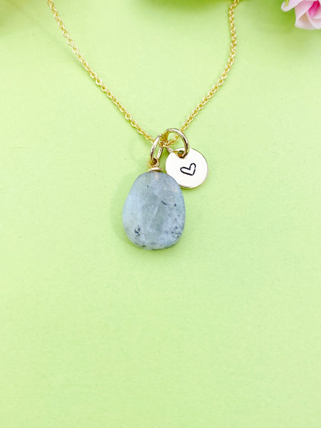Gold Natural Labradorite Charm Necklace, Personalized Customized Gemstone Monogram Made to Order Jewelry, N5445