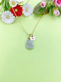 Gold Natural Serpentine New Jade Charm Necklace Personalized Customized Gemstone Monogram Made to Order Jewelry, N5450