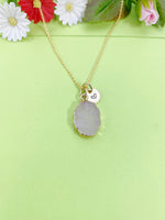 Gold Natural Rose Quartz Charm Necklace Personalized Customized Gemstone Monogram Made to Order Jewelry, N5362