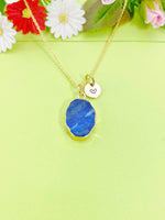 Gold Natural Lapis Lazuli Charm Necklace Personalized Customized Gemstone Monogram Made to Order Jewelry, N5367