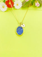 Gold Natural Lapis Lazuli Charm Necklace Personalized Customized Gemstone Monogram Made to Order Jewelry, N5367