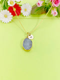 Gold Natural Labradorite Charm Necklace Personalized Customized Gemstone Monogram Made to Order Jewelry, N5371