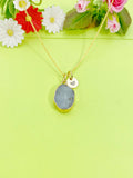 Gold Natural Labradorite Charm Necklace Personalized Customized Gemstone Monogram Made to Order Jewelry, N5371