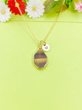 Gold Natural Tiger Eye Charm Necklace Personalized Customized Gemstone Monogram Made to Order Jewelry, N5366
