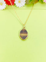Gold Natural Tiger Eye Charm Necklace Personalized Customized Gemstone Monogram Made to Order Jewelry, N5366