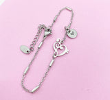 Silver Bass Clef Music Note Charm Stainless Steel Bracelet, N5451A