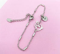 Silver Bass Clef Music Note Charm Stainless Steel Bracelet, N5451A