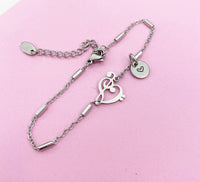 Silver Bass Clef Music Note Charm Stainless Steel Bracelet, N5451A