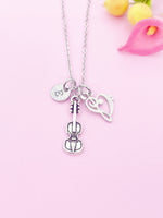 Silver Violin Viola Bass Clef Charm Necklace Personalized Customized Monogram Made to Order Jewelry, N5451