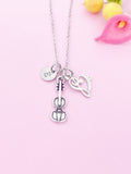 Silver Violin Viola Bass Clef Charm Necklace Personalized Customized Monogram Made to Order Jewelry, N5451