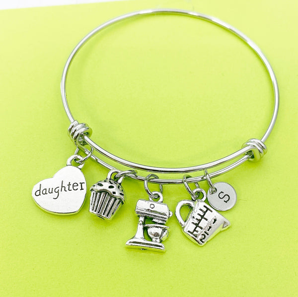 Silver Daughter Baker Charm Bracelet Personalized Customized Monogram Made to Order Jewelry, N1426