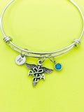Silver Physician Assistant PA Caduceus Charm Bracelet Gifts Personalized Customized Monogram Made to Order Jewelry, N2579