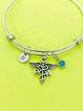 Silver Physician Assistant PA Caduceus Charm Bracelet Gifts Personalized Customized Monogram Made to Order Jewelry, N2579