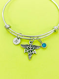 Silver Physician Assistant PA Caduceus Charm Bracelet Gifts Personalized Customized Monogram Made to Order Jewelry, N2579