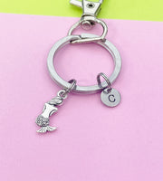 Silver Mermaid Charm Keychain Gifts Personalized Customized Monogram Made to Order Jewelry, N1590A