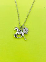 Silver Runing Horse Charm Necklace Personalized Customized Monogram Made to Order Jewelry, N5452