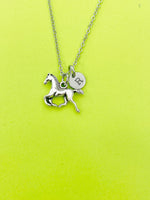 Silver Runing Horse Charm Necklace Personalized Customized Monogram Made to Order Jewelry, N5452