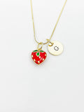 Red Strawberry Charm Necklace Personalized Customized Monogram Made to Order Jewelry, N5789A