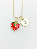 Red Strawberry Charm Necklace Personalized Customized Monogram Made to Order Jewelry, N5789A
