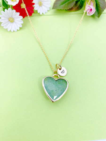 Gold Strawberry Quartz Heart Charm Necklace Personalized Customized Gemstone Monogram Made to Order Jewelry, N5414