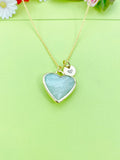 Gold Amazonite Heart Charm Necklace Personalized Customized Gemstone Monogram Made to Order Jewelry, N5415