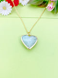 Gold Amazonite Heart Charm Necklace Personalized Customized Gemstone Monogram Made to Order Jewelry, N5415