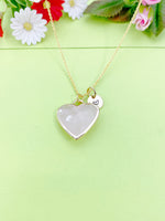 Gold Rose Quartz Heart Charm Necklace Personalized Customized Gemstone Monogram Made to Order Jewelry, N5416