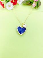 Gold Lapis Lazuli Heart Charm Necklace Personalized Customized Gemstone Monogram Made to Order Jewelry, N5417