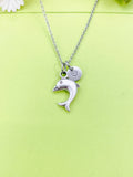 Silver Dolphin Charm Necklace Personalized Customized Monogram Made to Order Jewelry, N5420