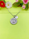 Silver Sunflower Charm Necklace Personalized Customized Monogram Made to Order Jewelry, N5421