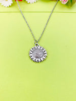 Silver Sunflower Charm Necklace Personalized Customized Monogram Made to Order Jewelry, N5421
