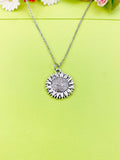 Silver Sunflower Charm Necklace Personalized Customized Monogram Made to Order Jewelry, N5421