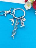 Biologists Keychain Gifts, DNA, Microscope, Dolphin, Personalized Customized Monogram Made to Order Jewelry, N5423