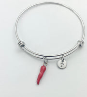 Silver Red Hot Chili Charm Bracelet Personalized Customized Monogram Made to Order Jewelry, N1697C