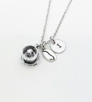 Silver Coffee Lover Charm Necklace Personalized Customized Monogram Made to Order Jewelry, N50H